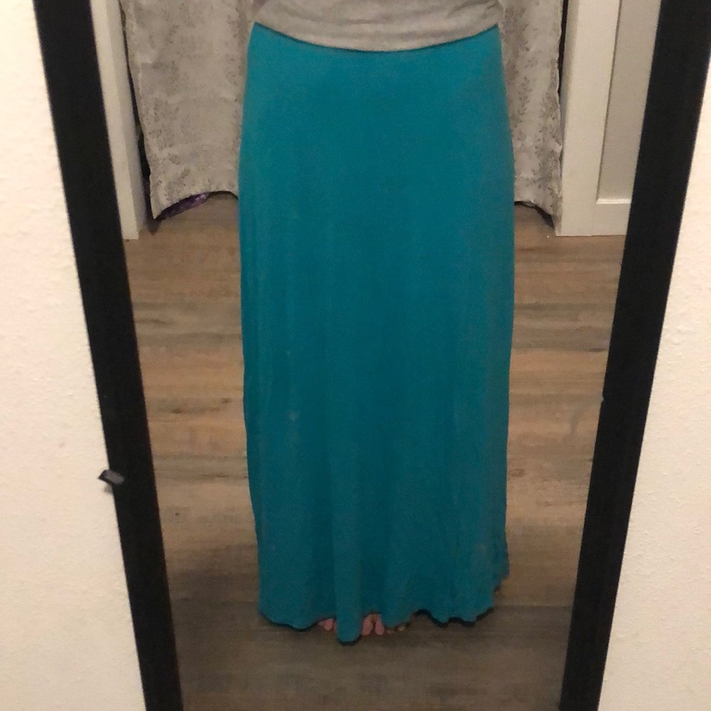 Blue skirt.